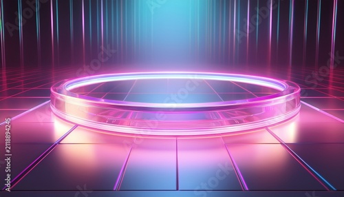 background light prism holographic rainbow for technology product design studio backdrop with pink hologram podium and floor crystal texture platform abstract of shadow spectrum digital display