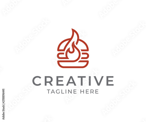 Burger flame logo, grilled food branding, fast food identity, hot meal concept, modern restaurant design.