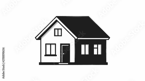 A black and white graphic icon of a detached house with a pitched roof