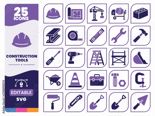 25 Construction Tools Vector Icons – Building UI Graphic Set