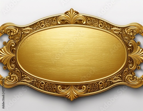 gold plaque with ornate border metallic isolated on a white background