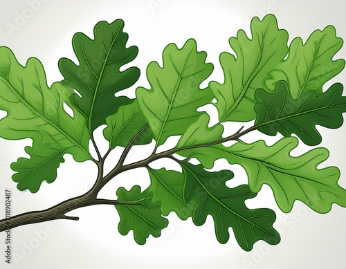 green oak branch with leaves isolated on white or white background