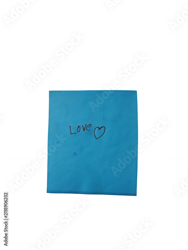 фотографія Handwritten love note on blue sticky note, romantic heart doodle on turquoise pa