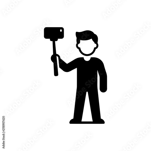 Man taking a selfie with a selfie stick icon