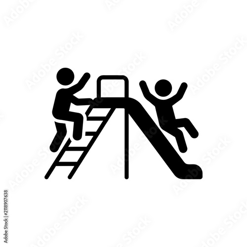 Children playing on a playground slide icon