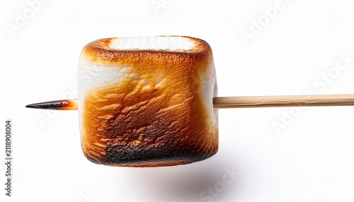 toasted marshmallow on a stick isolated on white or white background