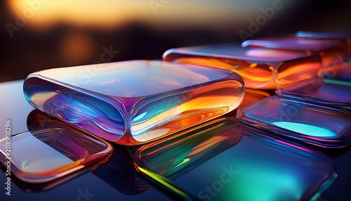 translucent glass shapes with colorful premium reflections