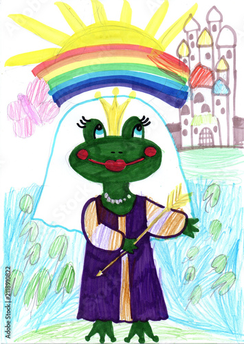 Drawing of characters from a fairy tale and story. Pencil art in childish style