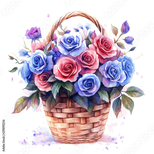 Фотография Lobelia Basket watercolor painterly illustration, semi-realistic fantasy design,