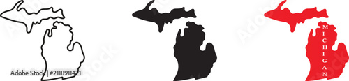 Foto Three distinct variations of the michigan state map outline, featuring a black l