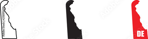 Quadro su tela Three variations of the delaware state map outline, including a black line a sol