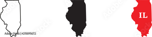 Foto Three variations of the illinois state map outline, including a black line a sol