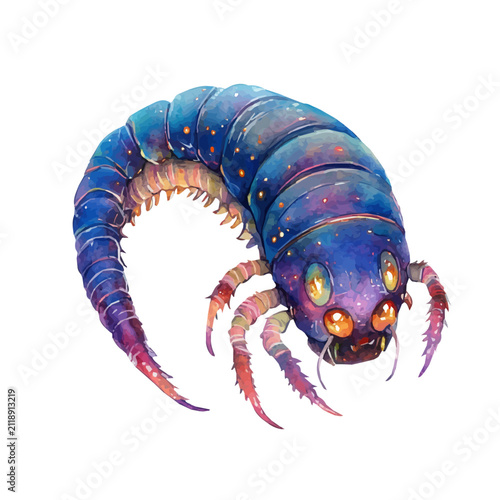 Fotografie Millipede watercolor painterly illustration, semi-realistic fantasy design, magi
