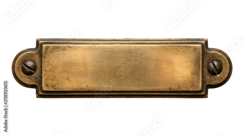 Foto Vintage brass nameplate, blank metal label plate with screw holes, antique engra