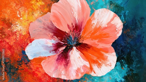 Vibrant abstract flower painting with bold brushstrokes and colorful background