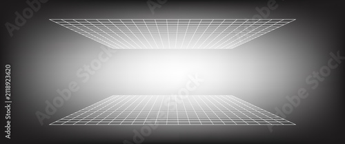 Obraz na płótnie Luminous grid perspective form floating white planes around radiant space