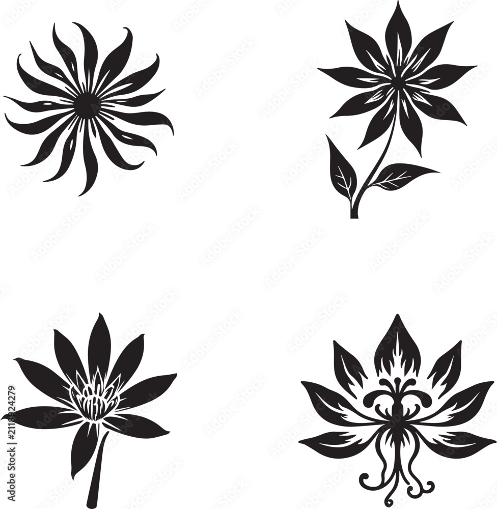 Obraz premium Decorative Floral SVG Bundle | Lotus & Botanical Flower Silhouettes