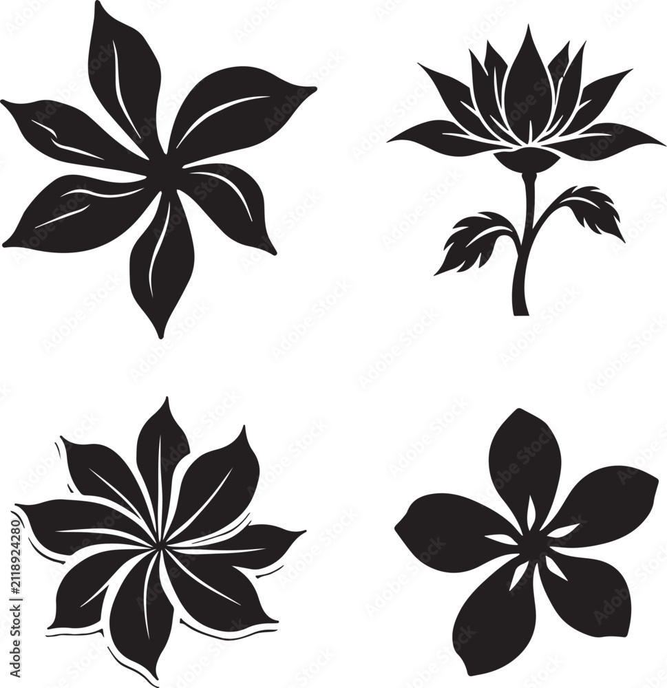 Obraz premium Tropical Flower & Leaf Silhouette SVG Bundle | Botanical Vector