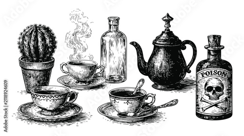 Still-life vector illustration vintage sketch objects