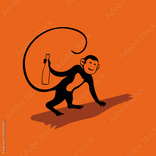 Funny drunk monkey cartoon character holding a beer bottle with a playful tipsy expression.