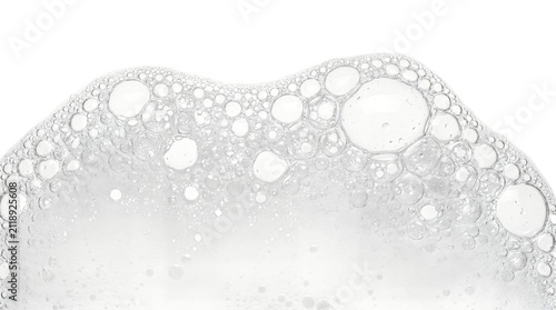 Foto Abstract soap bubbles foam texture on white background, macro bubble pattern, cl