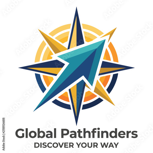 Bild auf Leinwand A modern logo design featuring a colorful compass aimed at discovery and exploration, highlighting the spirit of adventure and global connectivity