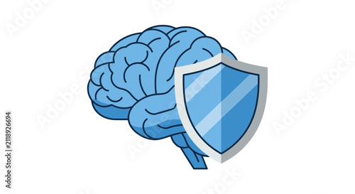 Human Brain with Protective Shield Illustration for Mental Health and Cognitive Security Concepts