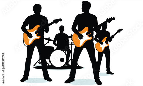 Rock Music Band Playing Live on Stage Silhouette Vector Illustration