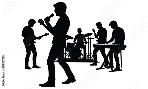 Music Band Concert with Singer, Guitarist, Drummer, and Keyboard Player