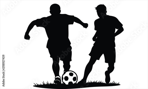 Soccer Players Fighting for the Ball Silhouette Vector Illustration