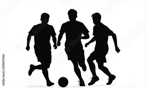 Children Playing Football Soccer Silhouette Vector Illustration