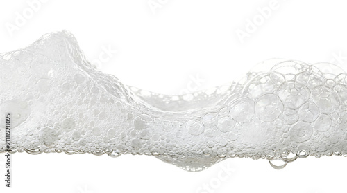Bild auf Leinwand Abstract white foam bubbles texture on light background, airy soapy suds macro,