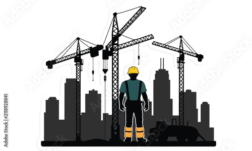 City Skyline Construction Crane Silhouette Vector Illustration