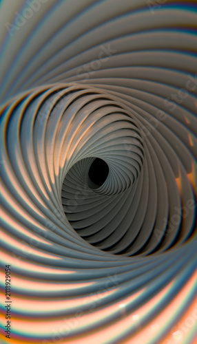 A digital 3d rendering of an abstract spiral tunnel with rotating