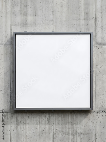 Square Poster Display Mockup Mounted on Textured Concrete Wall