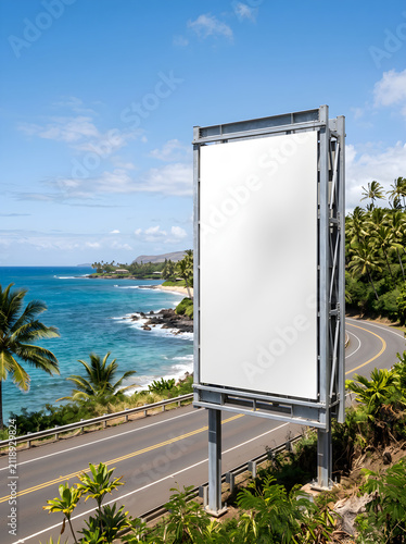 Vertical Outdoor Billboard Structure Mockup along Coastal Ocean Highway