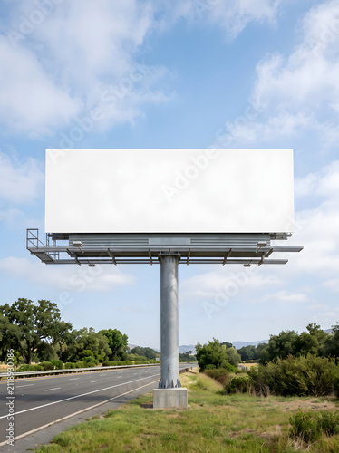 High Highway Billboard Structure Mockup Standing on Highway Roadside