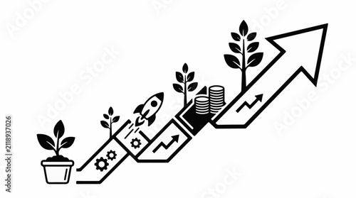 A conceptual visual depicting growth progress and financial gain