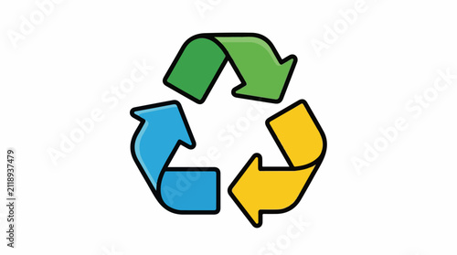 A colorful symbol of three arrows in a cycle on a white background