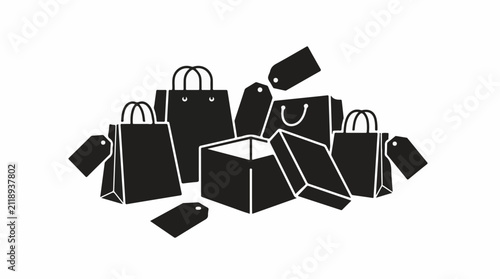 A collection of shopping bags gift boxes and price tags