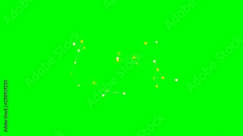 Abstract network of interconnected nodes and lines on a vibrant green screen