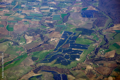 lazio solar panels aerial view from airplane window near bracciano lake italy