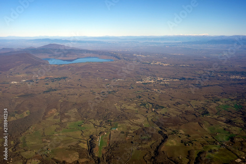 bracciano lake aerial view from airplane window