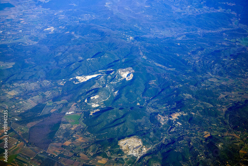cave near bracciano lake aerial view from airplane window