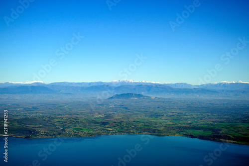 bracciano lake aerial view from airplane window