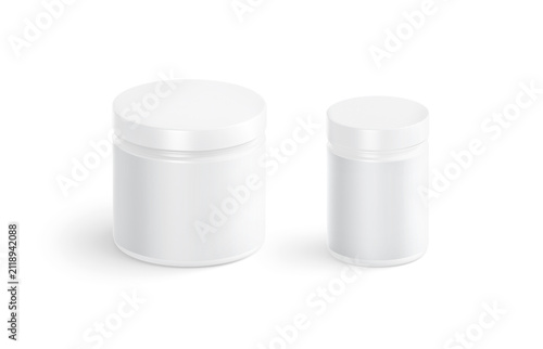 Obraz na plátně Blank white vitamin jar mockup set png, transparent background 3d rendering
