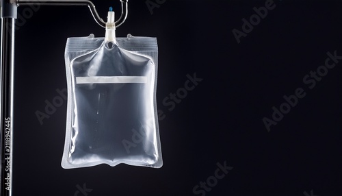 iv bag hanging against a black background