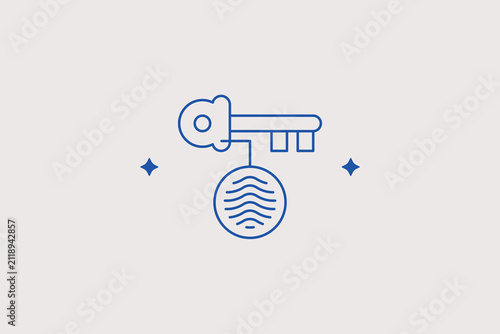 Obraz na plátne Key with fingerprint keychain line icon for security