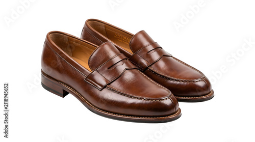 Canvas Print Loafers with polished brown leather finish and classic penny design for elegant