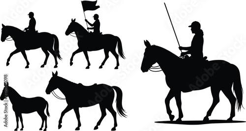Obraz na płótnie Horse riders flat vector illustration compilation